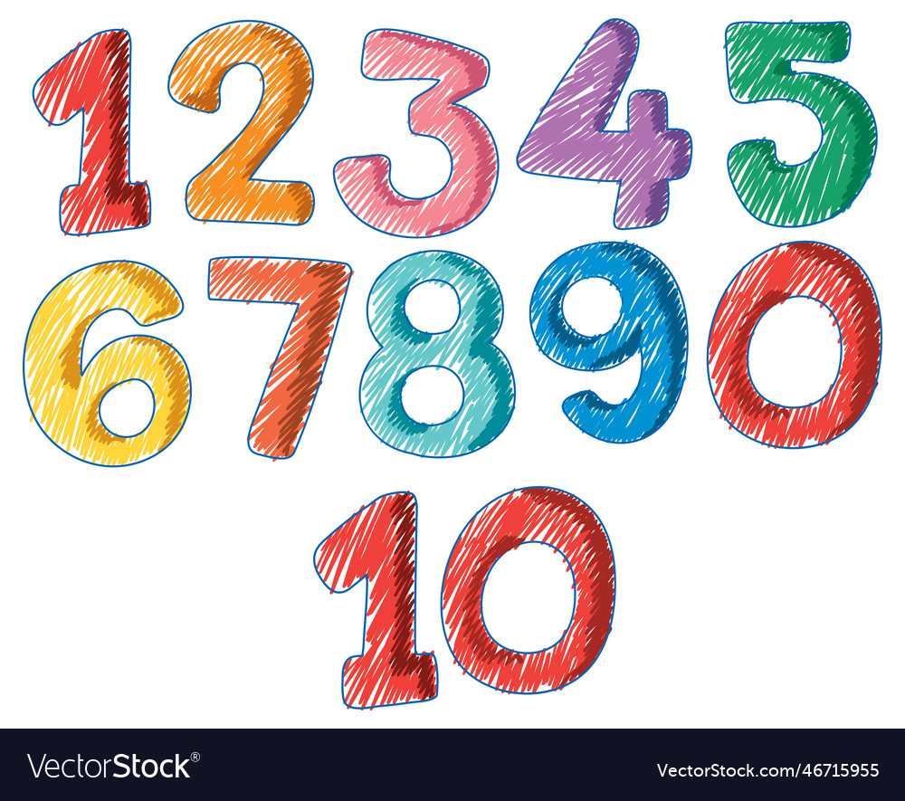 Numbers in pencil colour sketch simple style