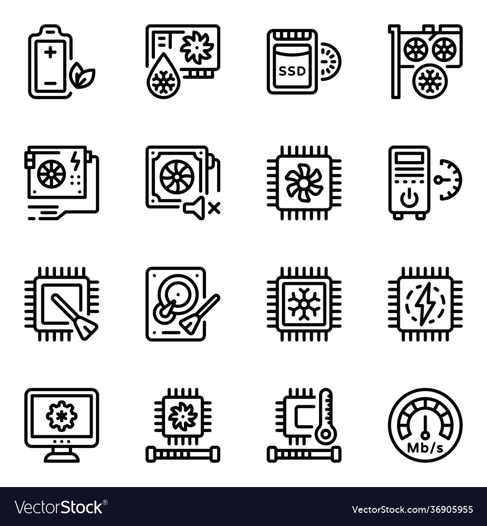 Pack system temperature devices linear icons Vector Image