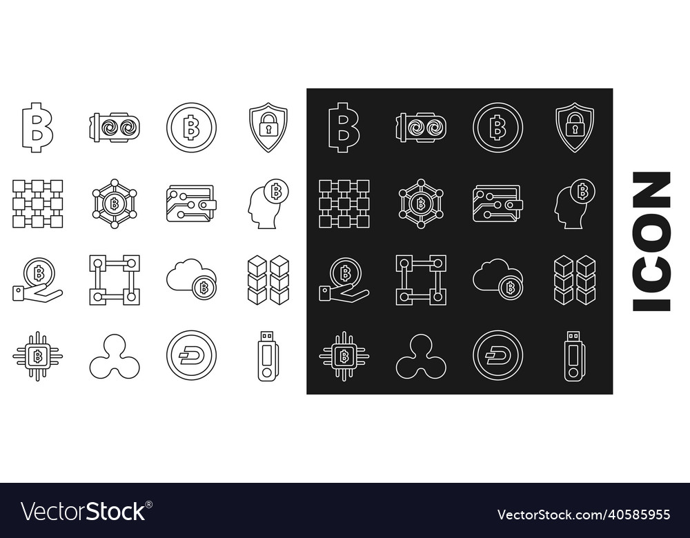Set line usb flash drive blockchain technology vector image Set line usb flash drive blockchain technology