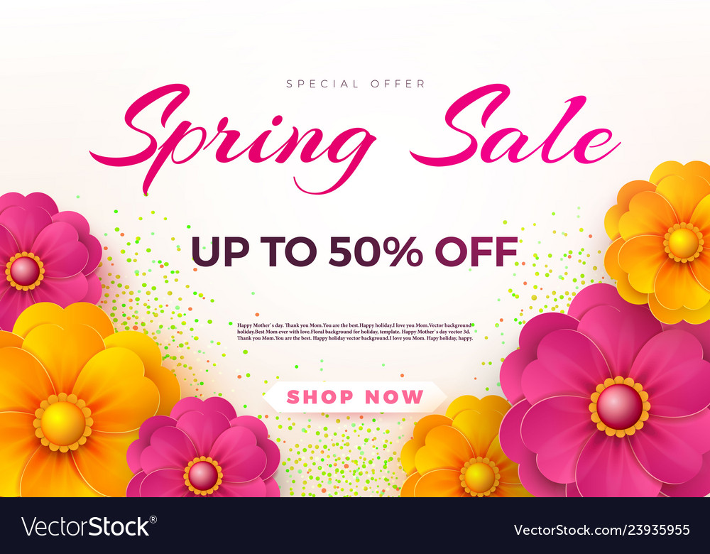 Spring Sale Banner Template With Paper Spring Vector Image