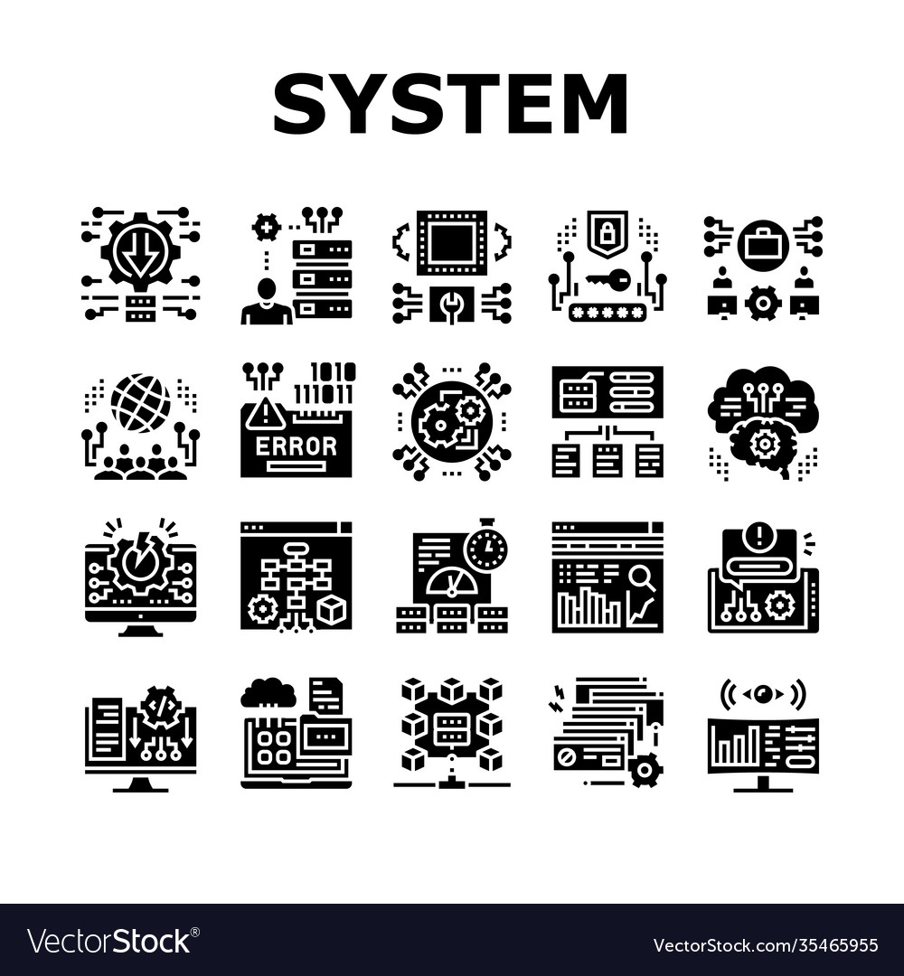 System work process collection icons set