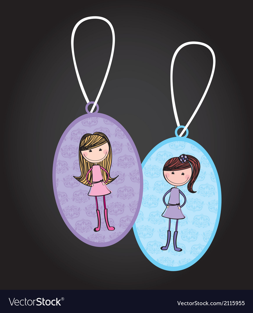 Tags with girls isolated over black background