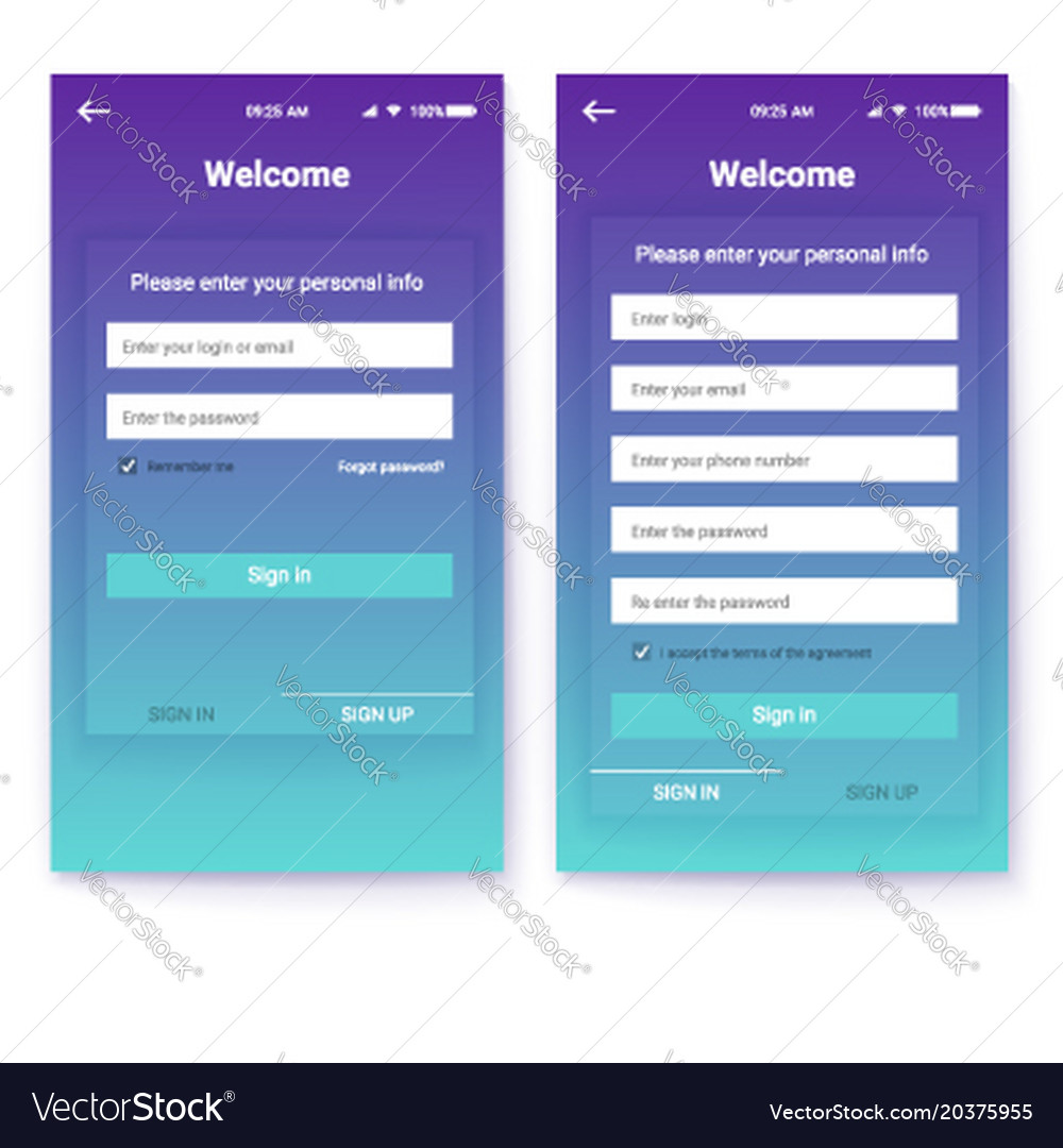 Ui design account authorization or register