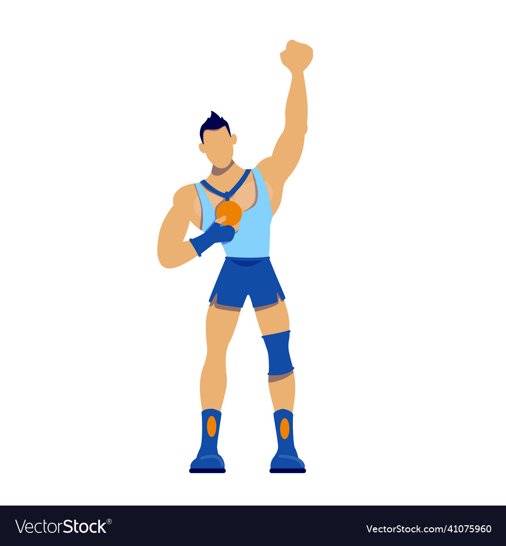 Athlete with gold medal flat color faceless