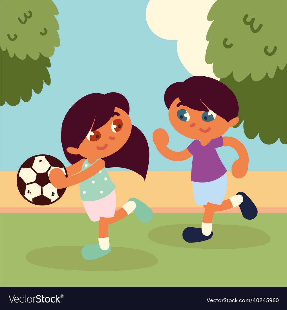 Boy and girl with ball Royalty Free Vector Image