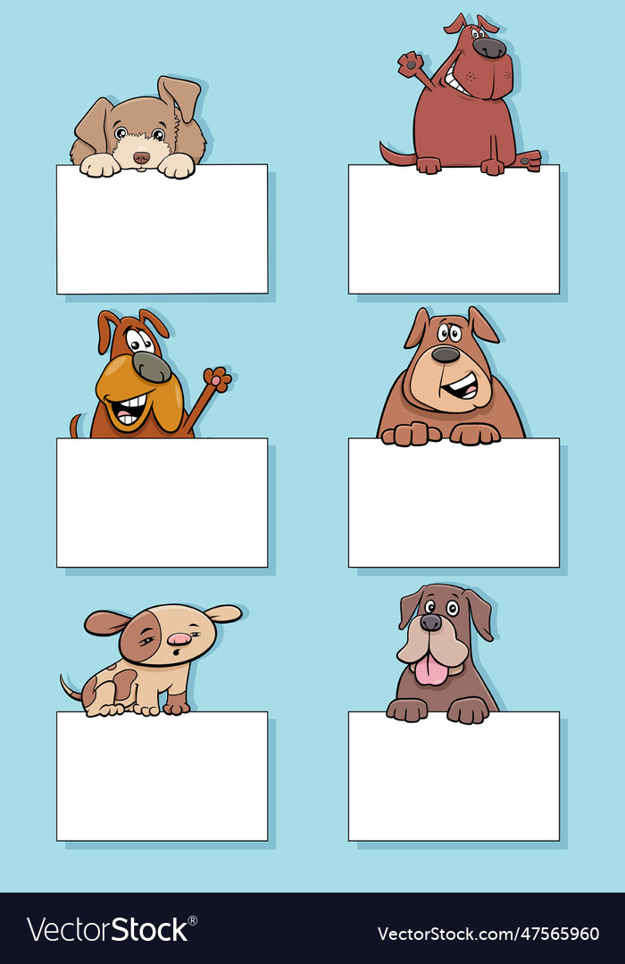 Cartoon dogs and puppies with cards design set Vector Image