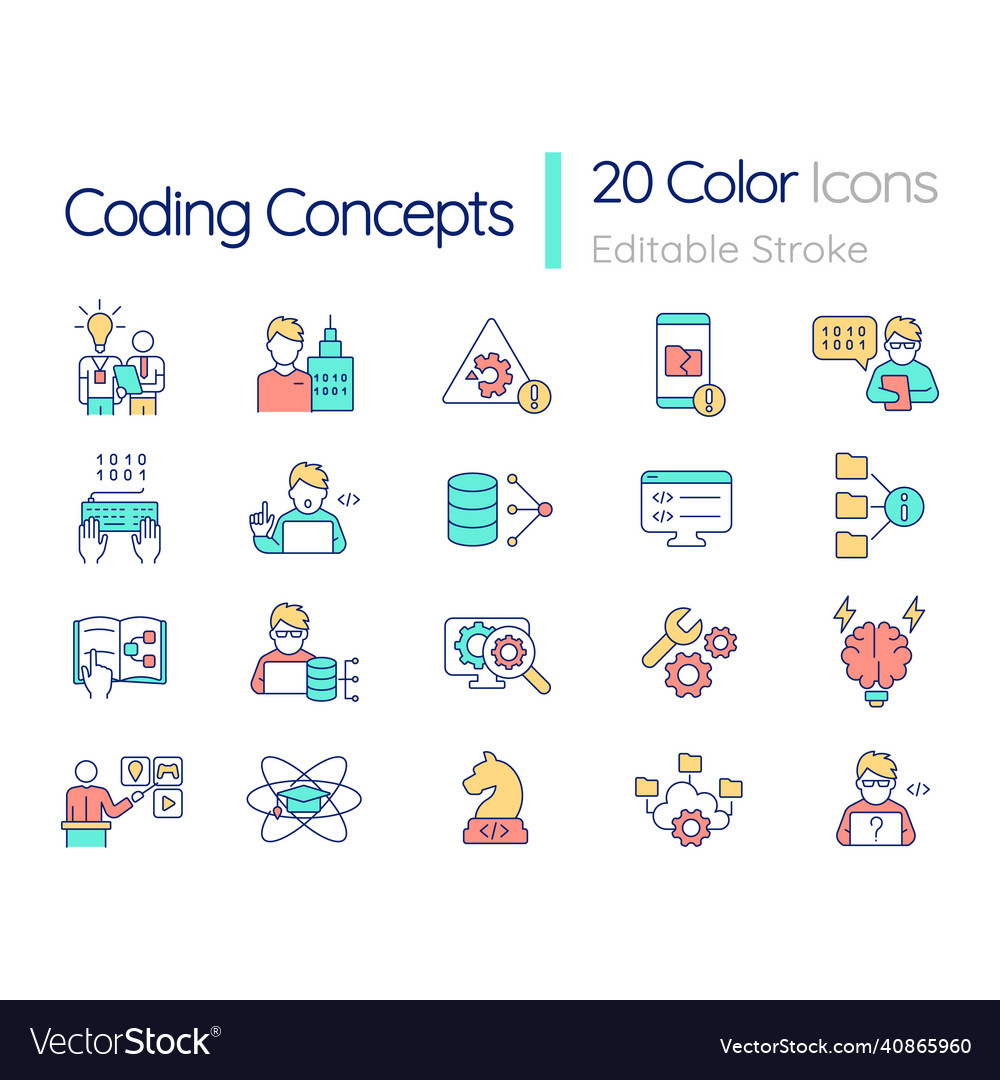 Coding rgb color icons set vector image Coding rgb color icons set