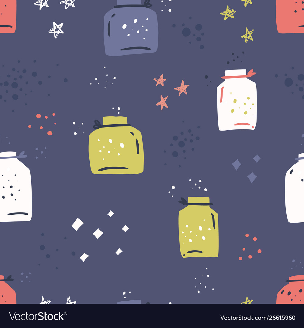 Empty jars hand drawn color seamless pattern