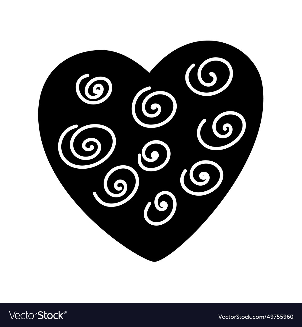 Hand drawn black heart love with white swirls