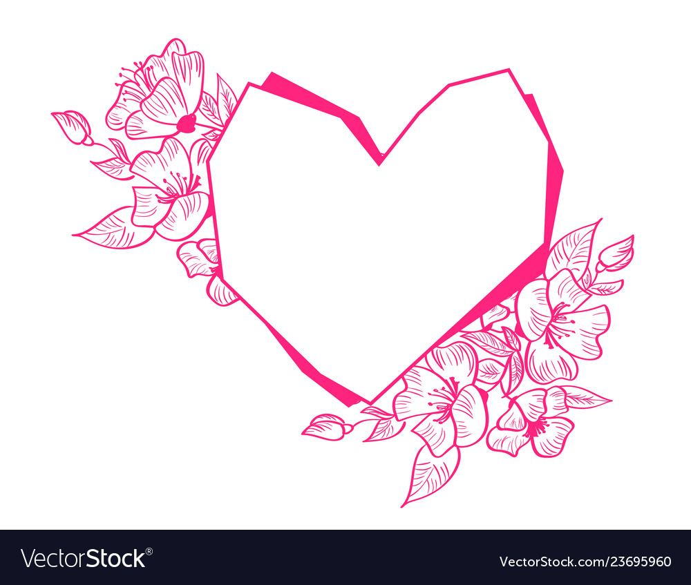 Red Hand Drawn Heart Geometry Frame Stylized Vector Image