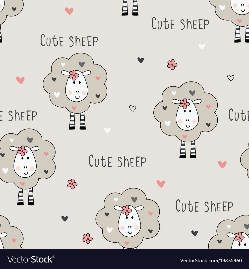 Seamless pattern with cute sheep