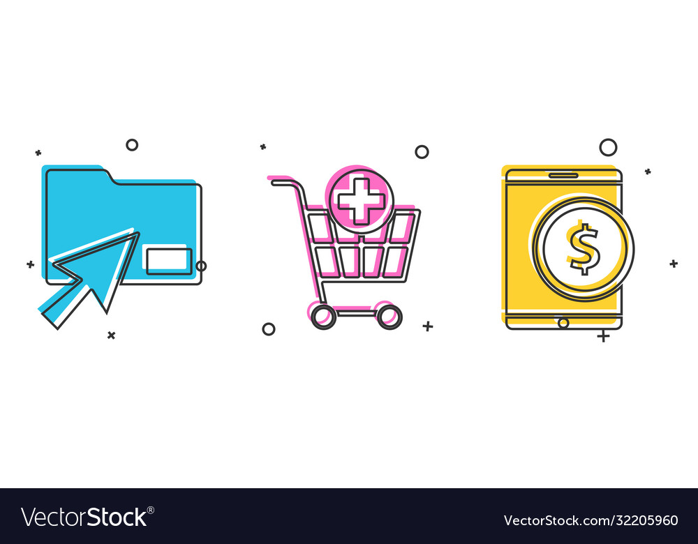 Cursor klicken Dokumentordner hinzufügen zum Einkaufen vector image Cursor klicken Dokumentordner hinzufügen zum Einkaufen