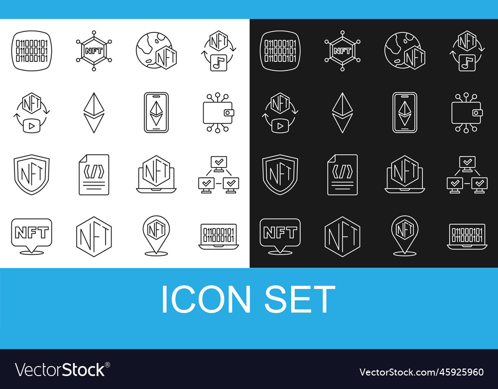 Set line binary code nft blockchain technology vector image Set line binary code nft blockchain technology