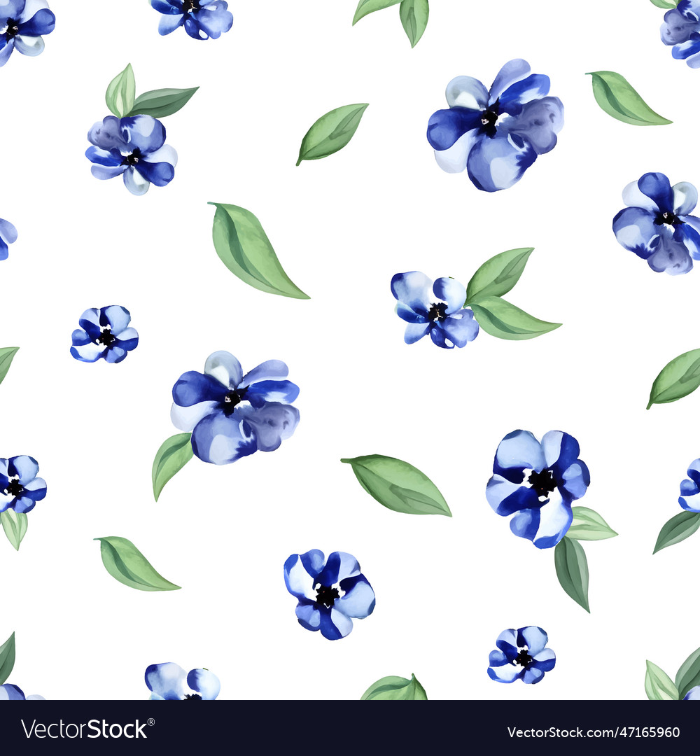 Watercolor seamless pattern of gentle blue flowers