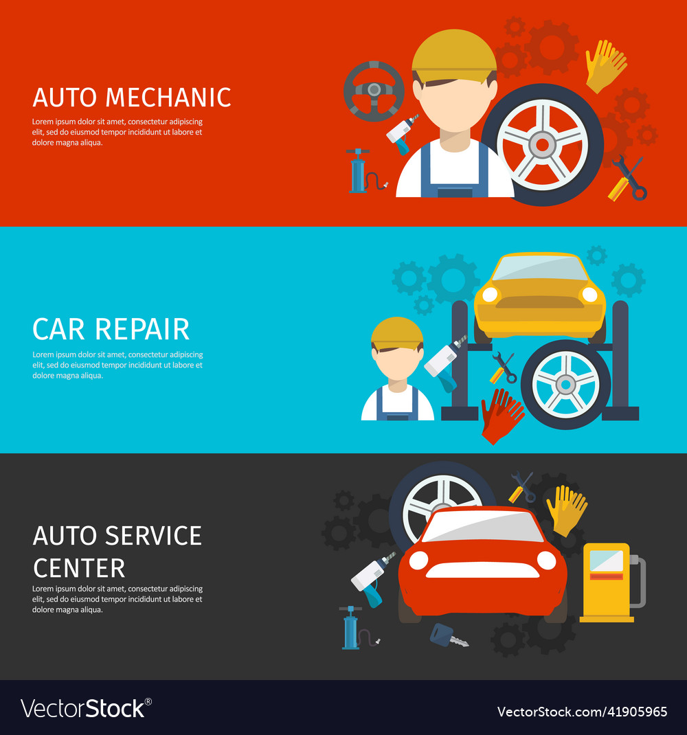 Auto mechanical service horizontal banners set Vector Image