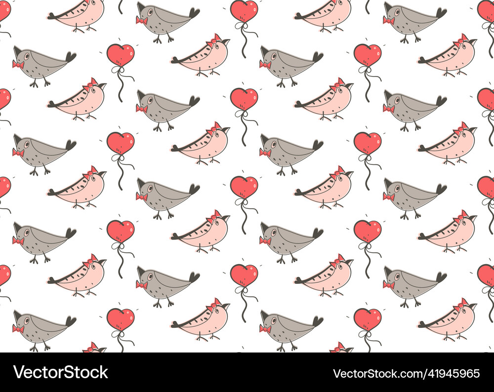 Birds doodle seamless pattern hand drawn elements Vector Image