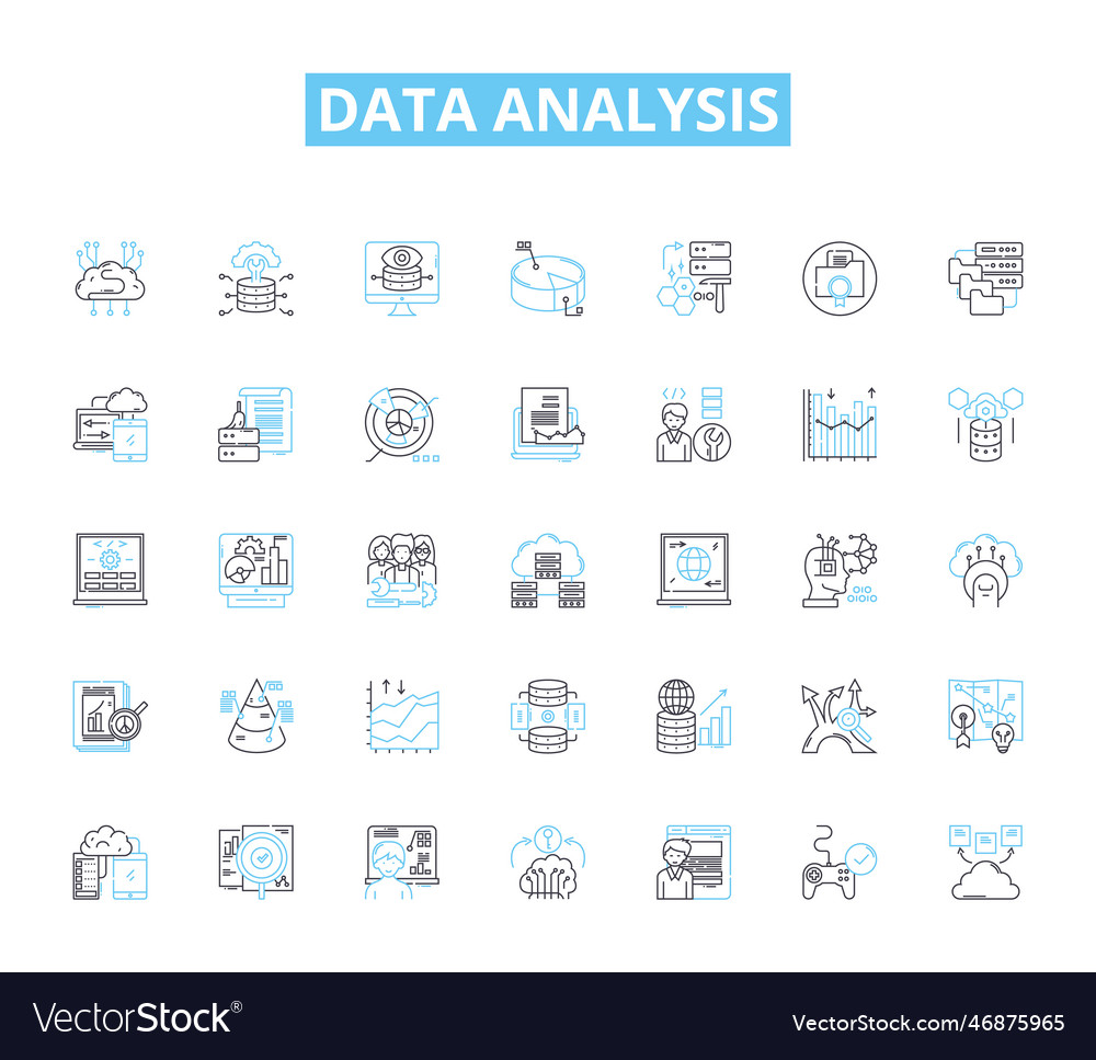 Data analysis linear icons set analytics big