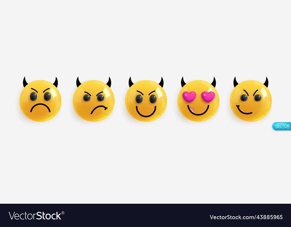 Emotion realistic 3d render set icon smile emoji Vector Image