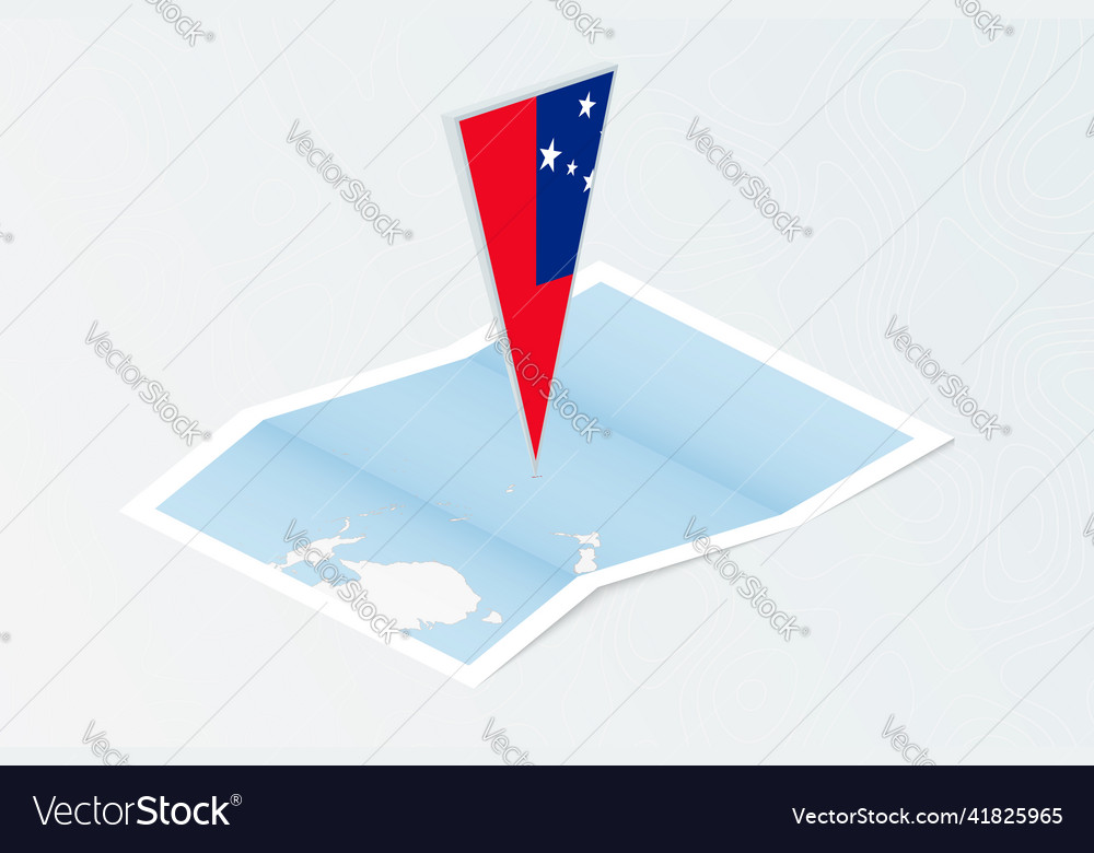 Isometric paper map of samoa with triangular flag vector image Isometric paper map of samoa with triangular flag
