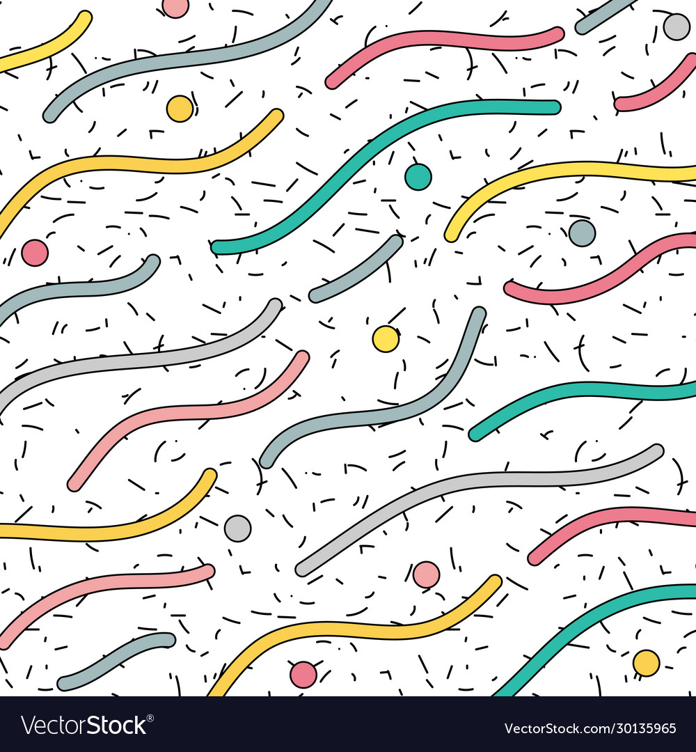 Memphis pattern design with colorful wave on white