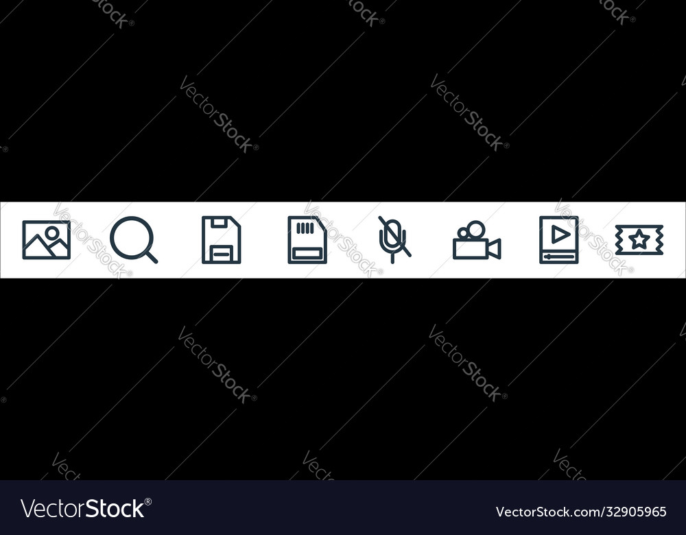 Multimedia line icons linear set quality vector image Multimedia line icons linear set quality