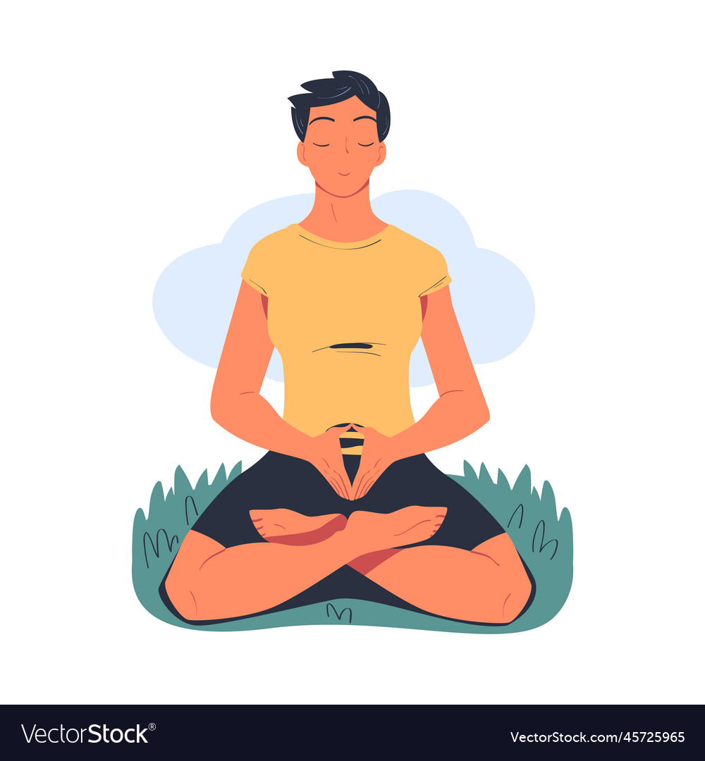 Peaceful young woman meditating while sitting Vector Image