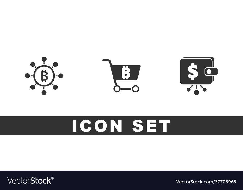 Set blockchain technology bitcoin shopping cart vector image Set blockchain technology bitcoin shopping cart