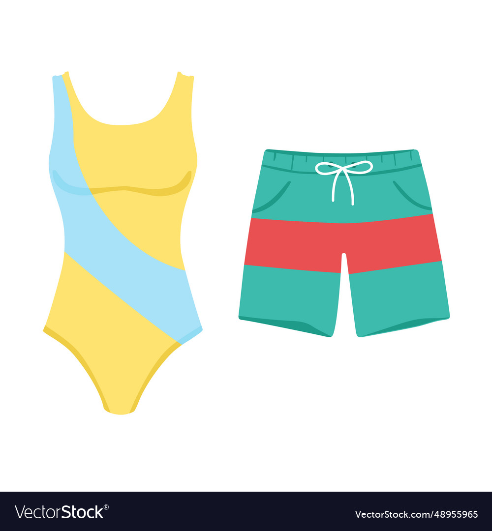 Womans swimsuit and mans swimming shorts