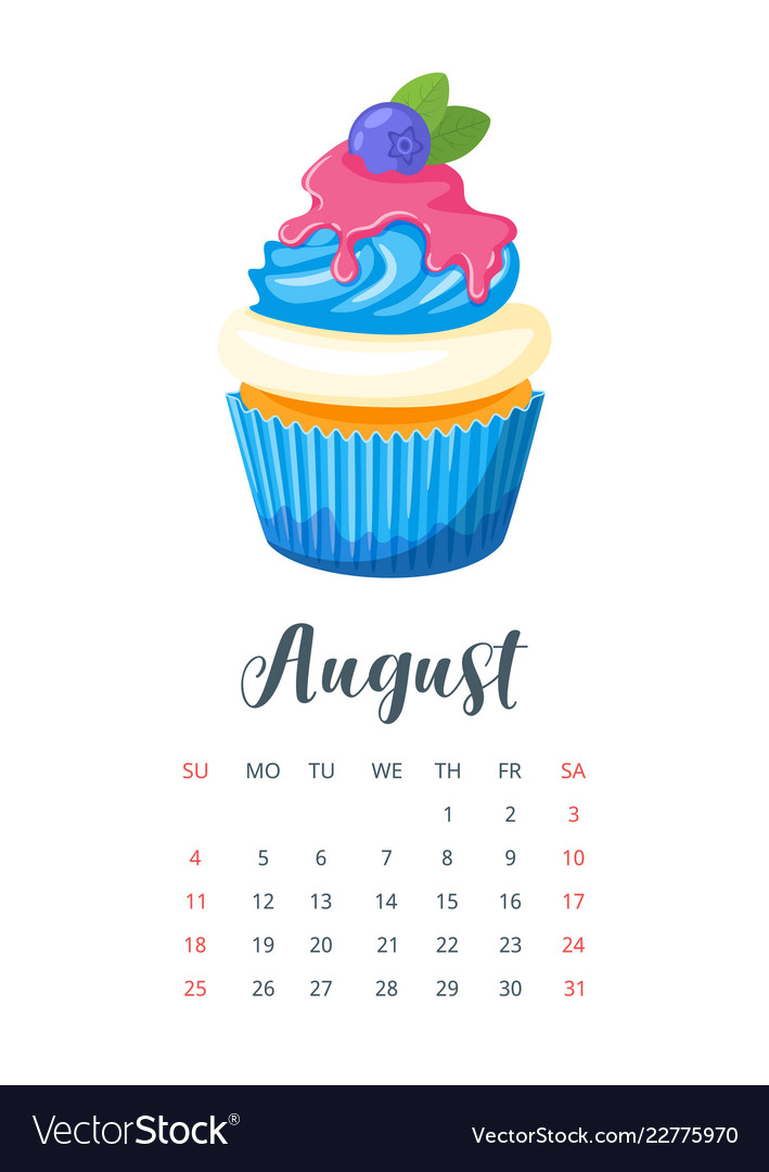 2019 year calendar with cupcake