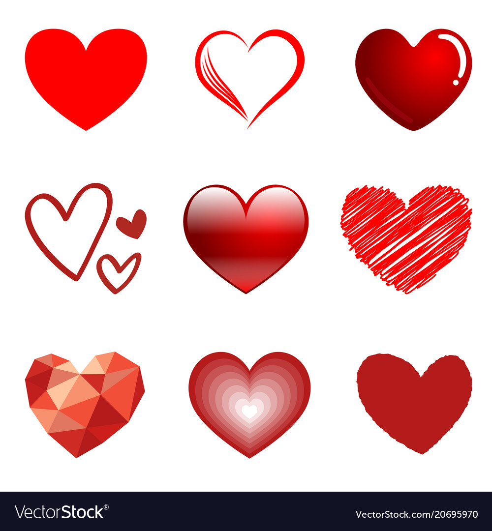 9 hearts style set isolated on white background