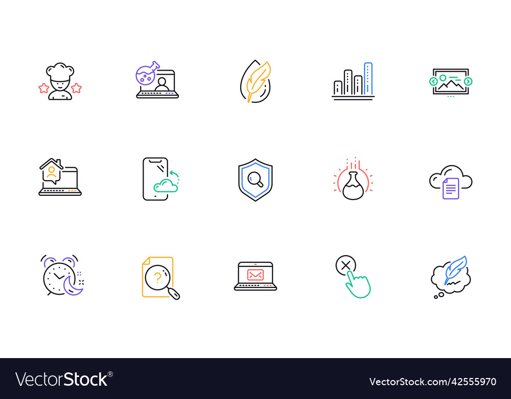 Alarm image carousel and file storage line icons vector image Alarm image carousel and file storage line icons