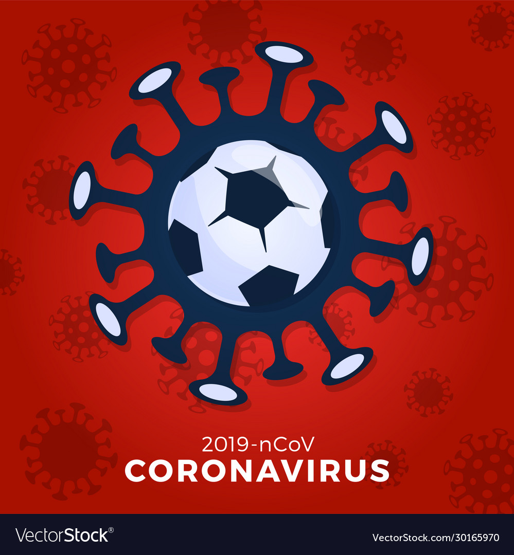 Fußball- oder Fußball-Ballschild Vorsicht Coronavirus vector image Fußball- oder Fußball-Ballschild Vorsicht Coronavirus