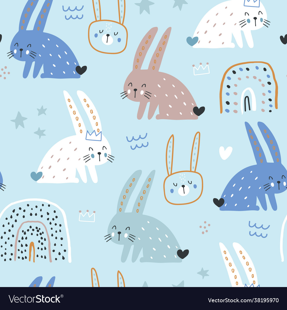 Seamless Childish Modern Pattern With Cute Hand Vector Image