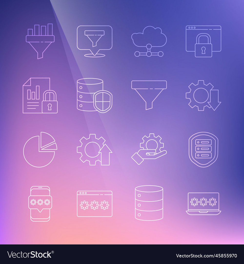 Set line laptop with password server shield cost vector image Set line laptop with password server shield cost