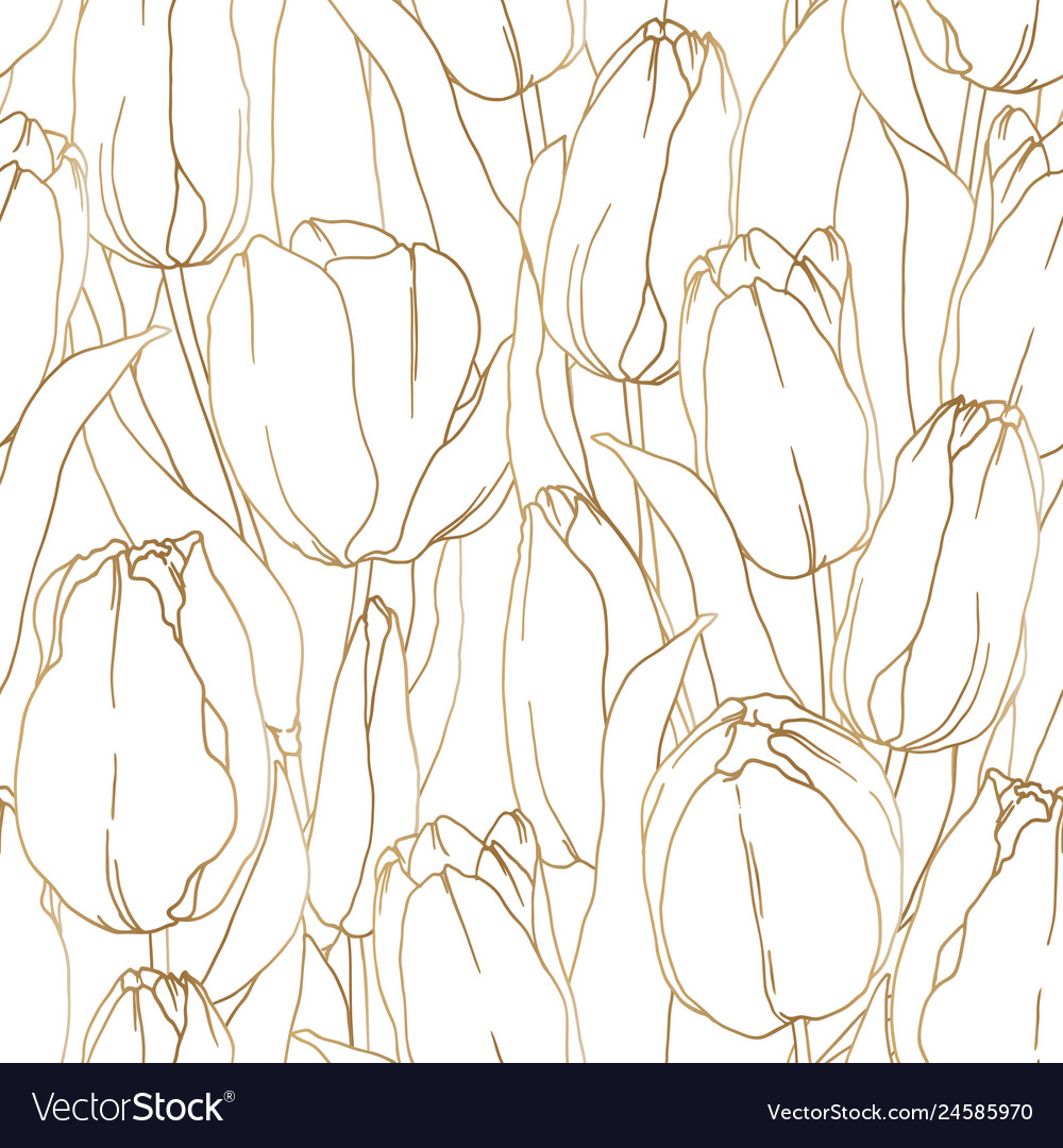 Tulips contour seamless pattern