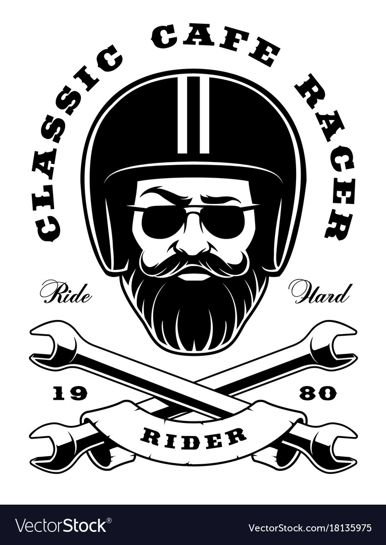 Biker with beard and crossed wrenches Royalty Free Vector