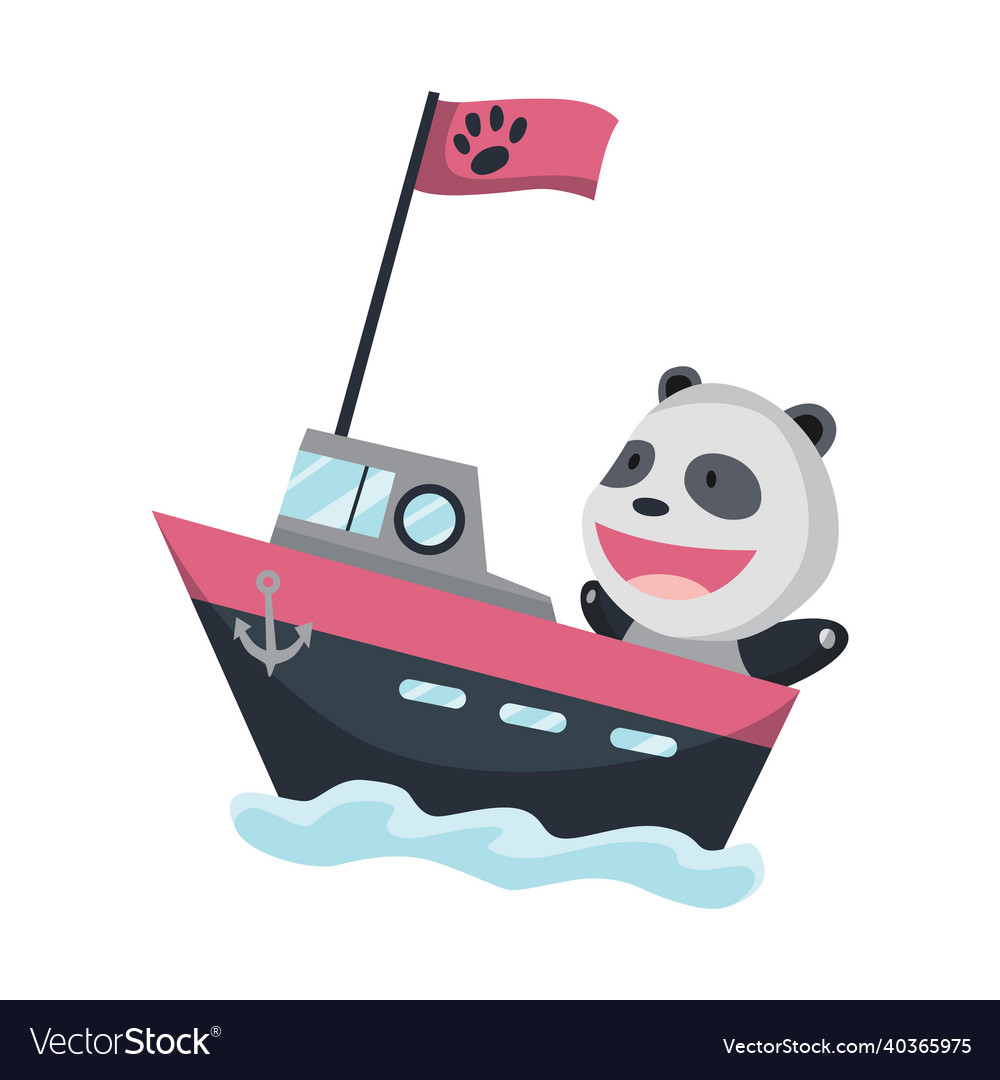Cute panda animal sailing on boat funny Royalty Free Vector
