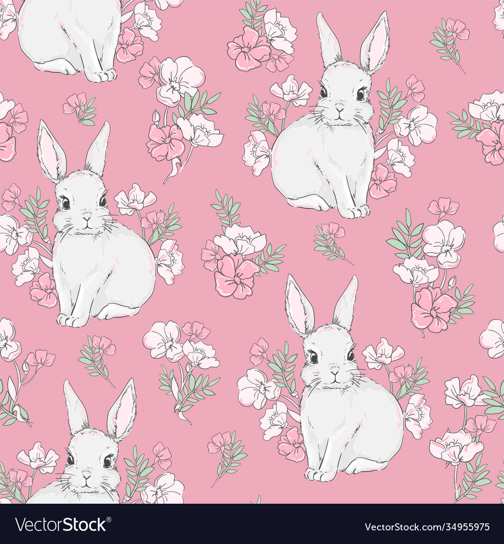 Cute rabbits and flower arrangement background Vector Image