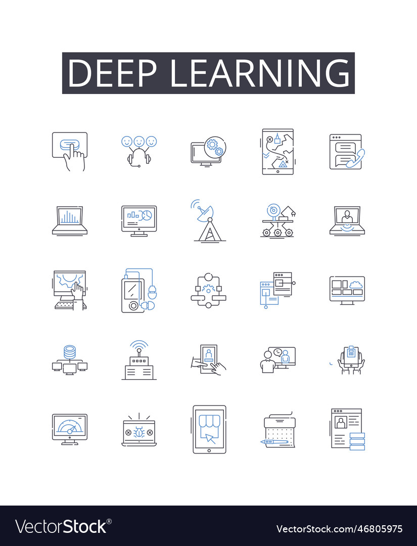 Deep learning line icons collection automation vector image Deep learning line icons collection automation