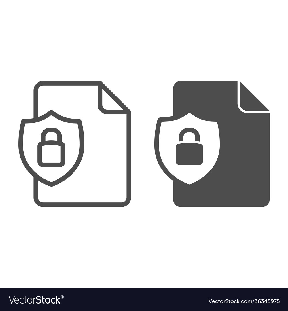 Document and security emblem with lock line vector image Document and security emblem with lock line