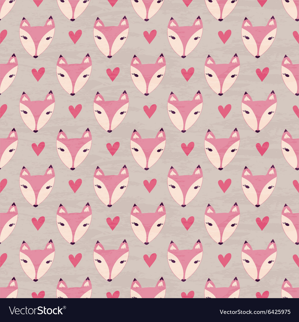 Heart Fox Seamless Pattern