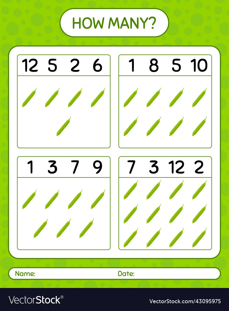 How many counting game with petai worksheet Vector Image How many counting game with petai worksheet