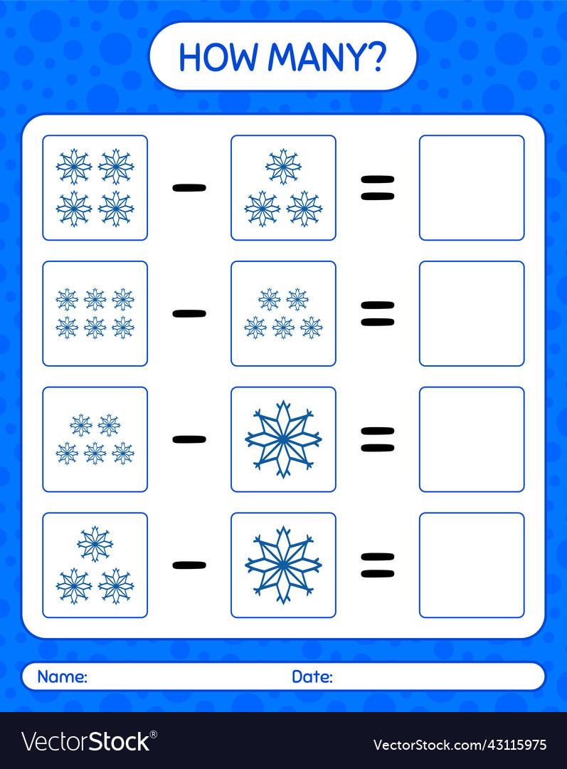 How many counting game with snowman worksheet Vector Image How many counting game with snowman worksheet