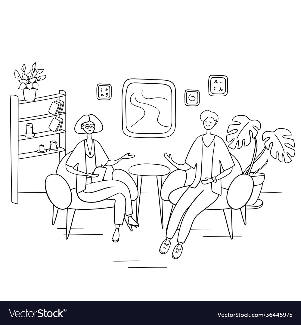 Interview show interviewer asks young man vector image Interview show interviewer asks young man