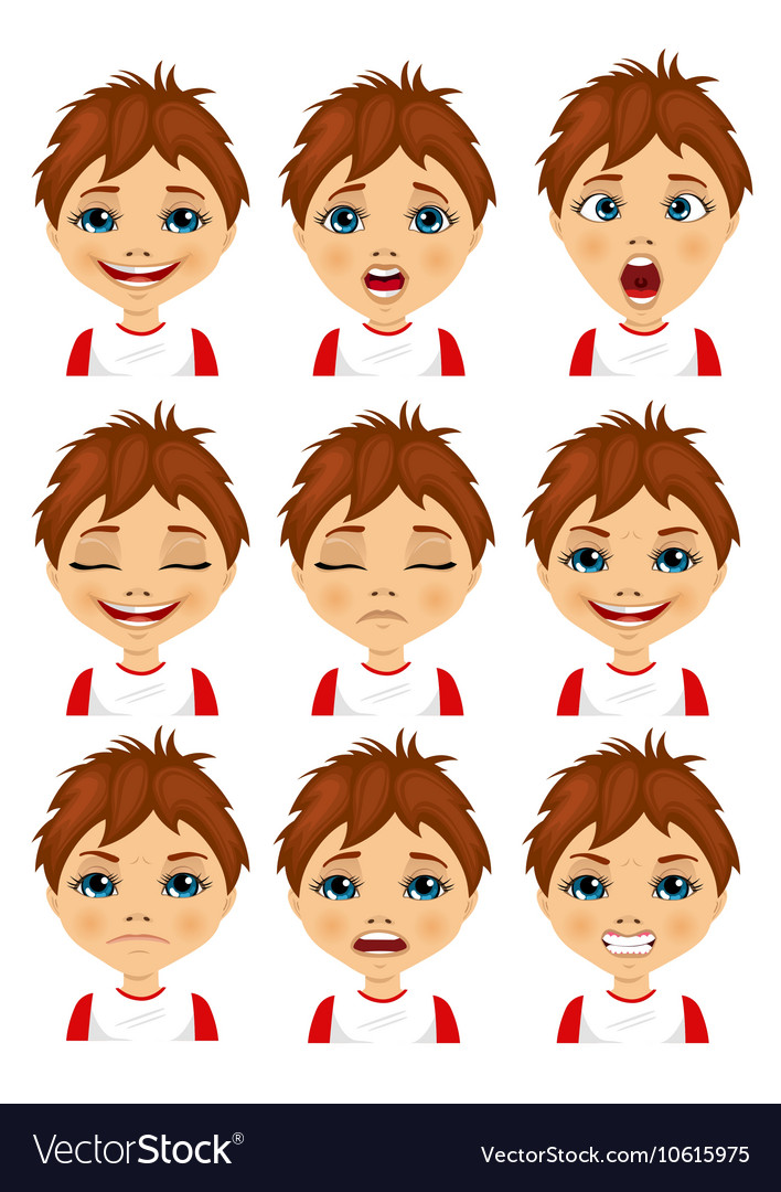 Isolated set of boy avatar expressions Royalty Free Vector