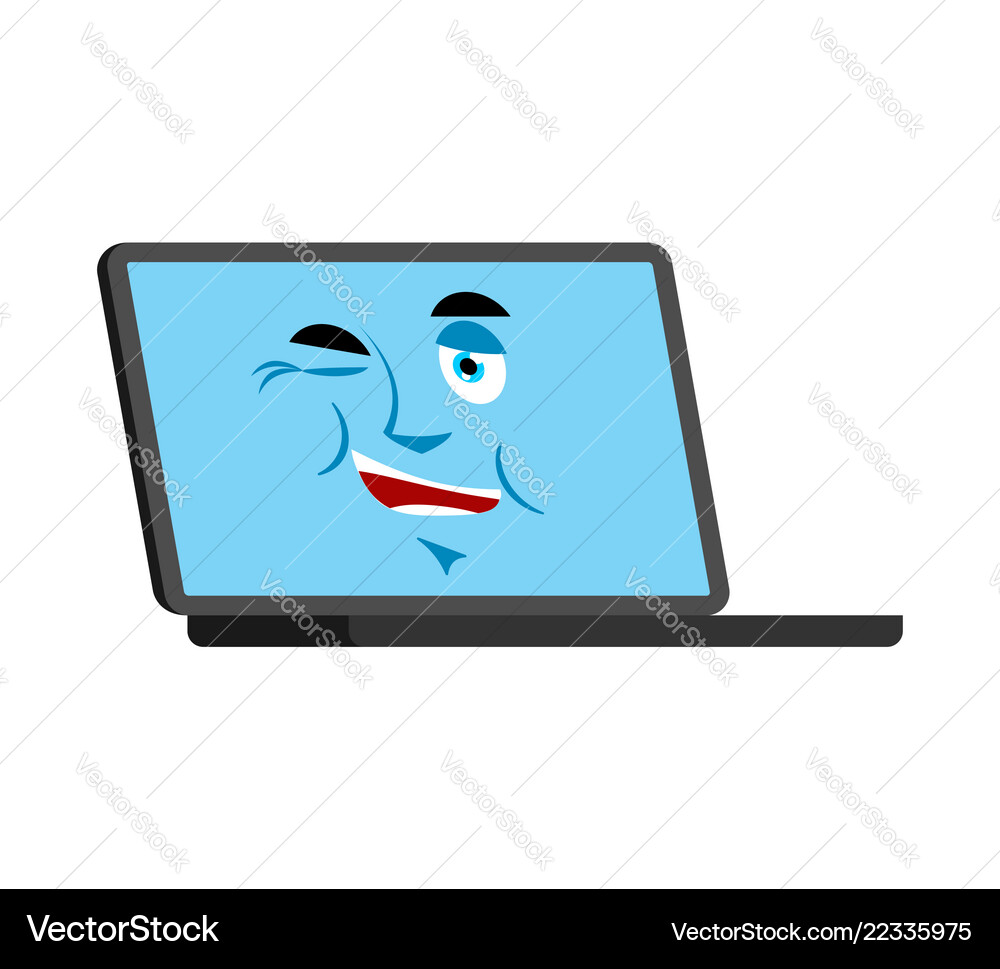 Laptop winks emoji face avatar computer lucky Vector Image