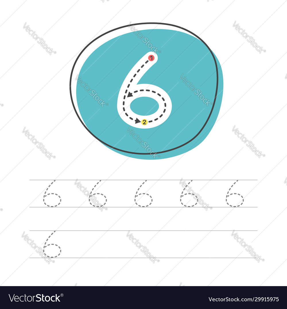 Learning to write numeral 6 vector image Learning to write numeral 6