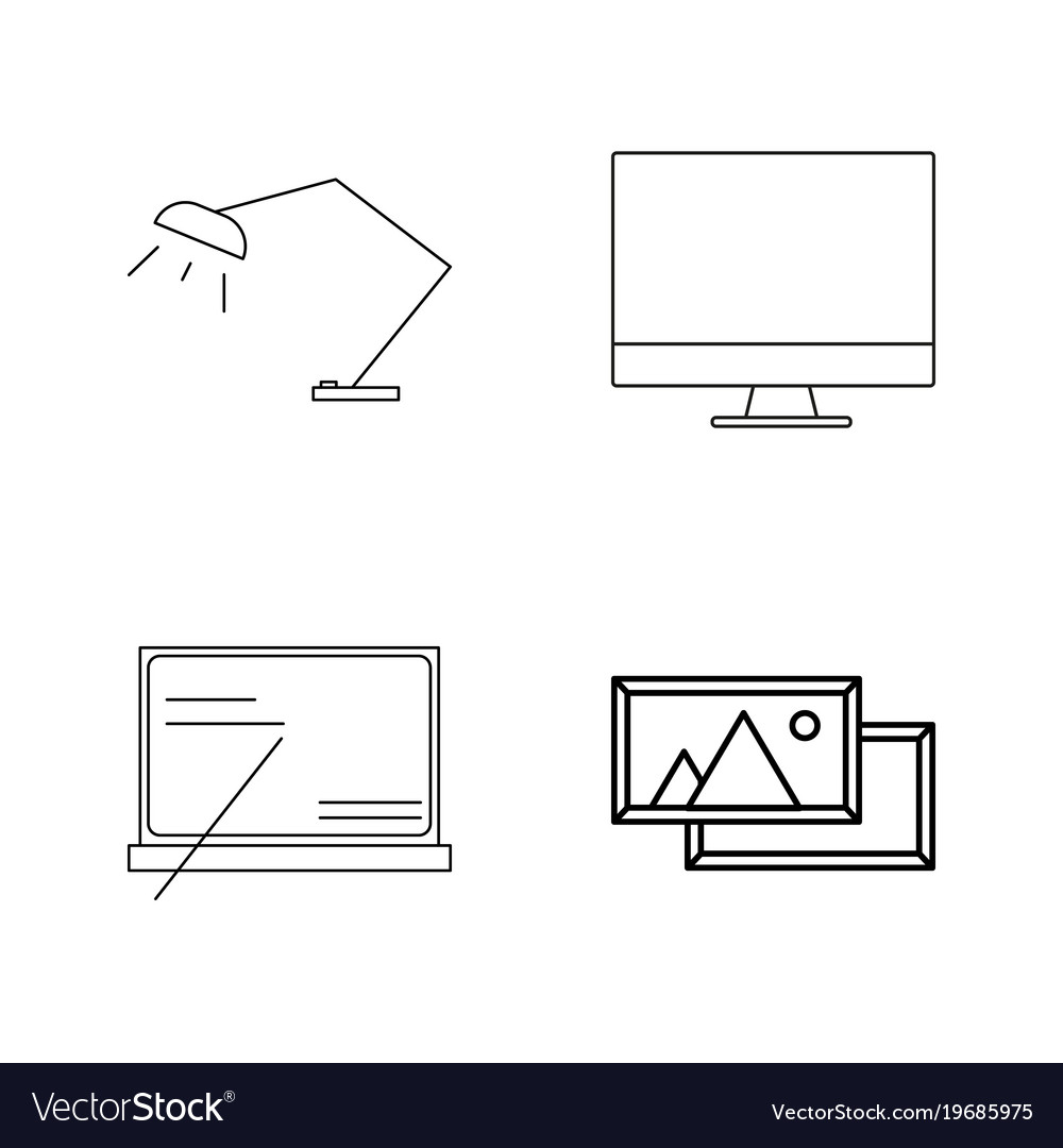 Office simple linear outline icon set