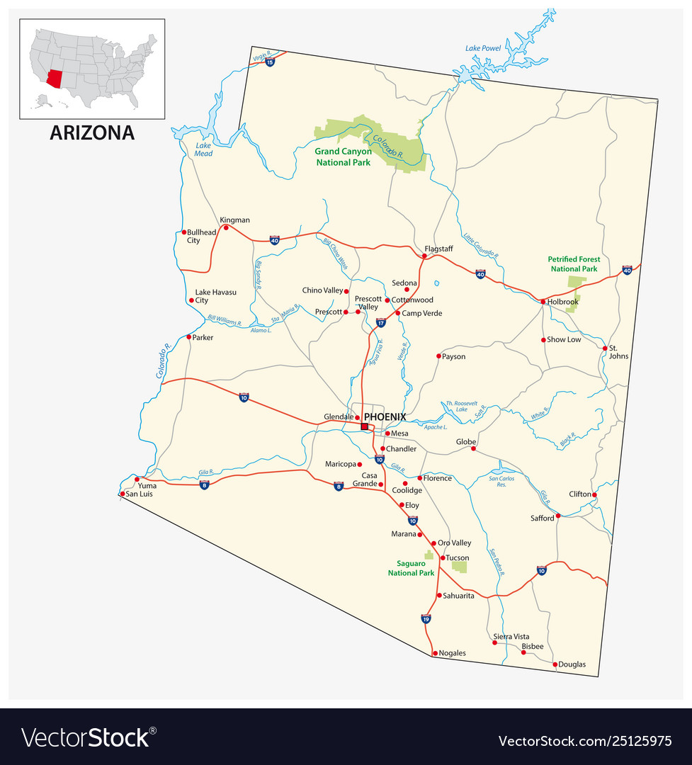 Free Arizona Road Map Road Map Us American State Arizona Royalty Free Vector Image