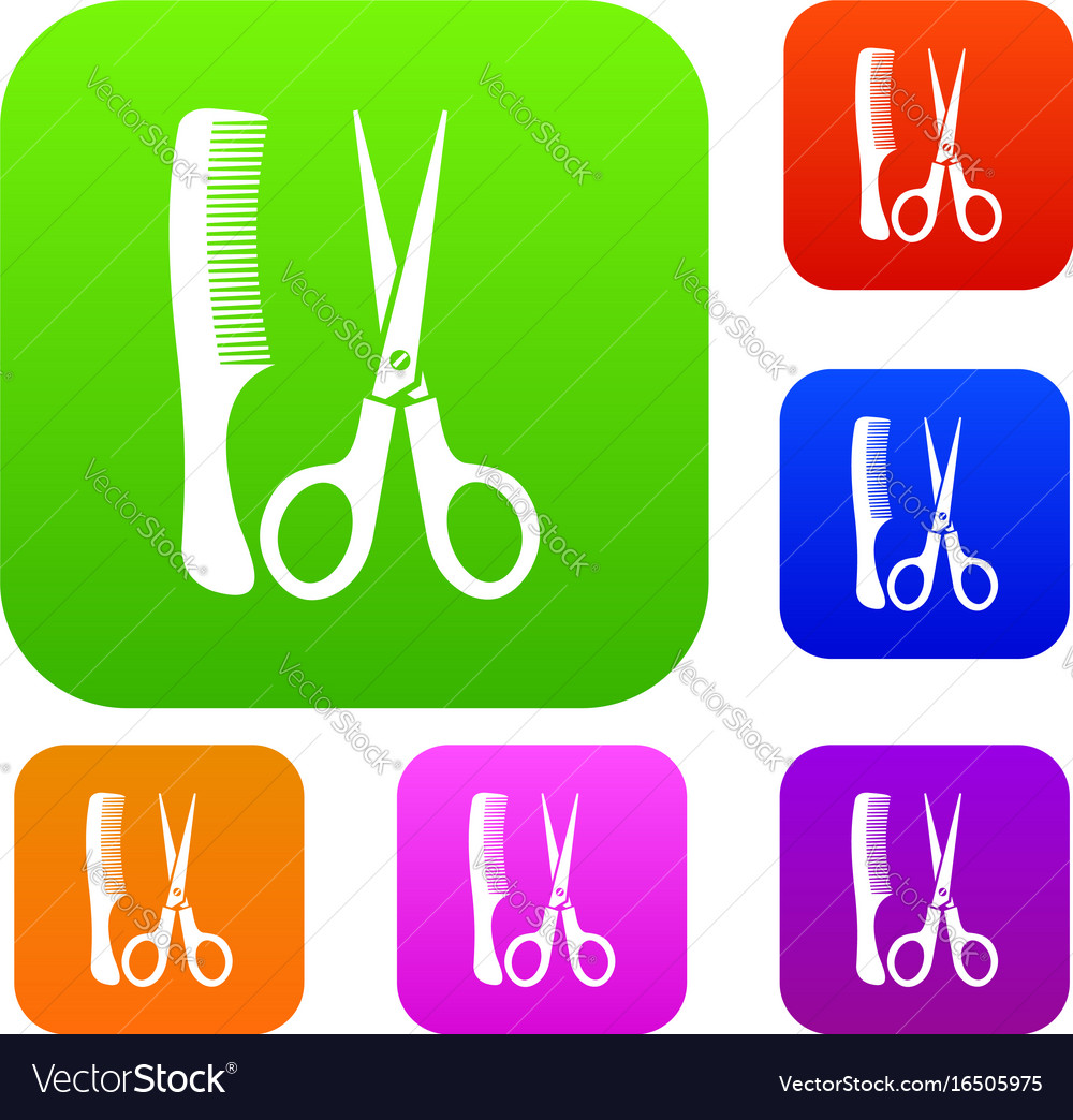Scissors and comb set collection Royalty Free Vector Image